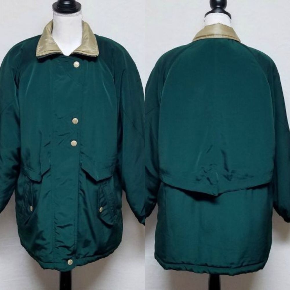 VINTAGE 90 Basic Editions Green Gold Puffer Jacket